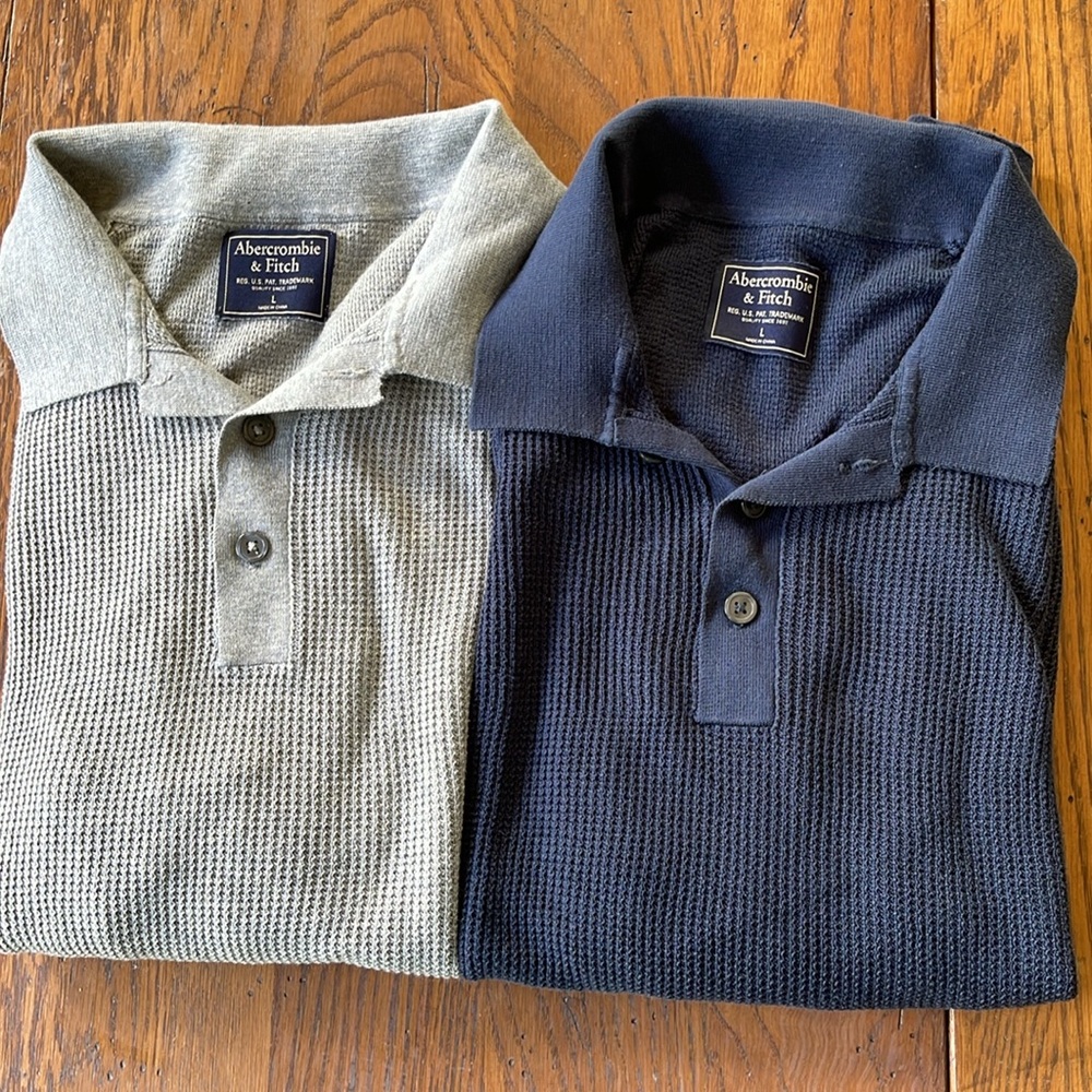 Two Abercrombie & Fitch knitted Polo shirts L